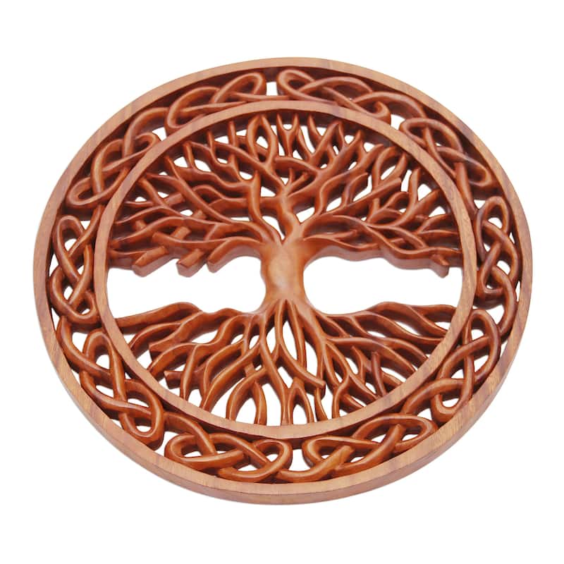 Novica Handmade Celtic Tree Wood Relief Panel