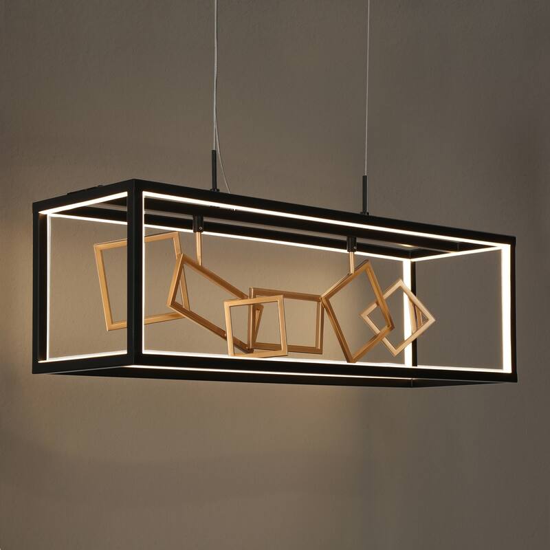 Modern 8-Light LED Chandelier Black Gold Kitchen Island Light - W 27.75" x H 12"
