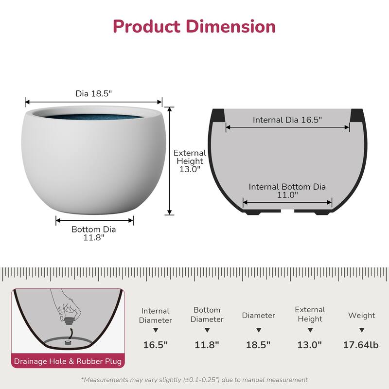 Concrete Round Planter with Enhanced Interior Outdoor Indoor Pot with Drainage Holes