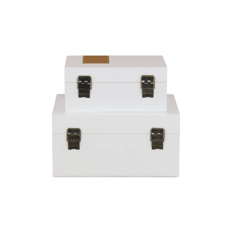 Wooden Accent Boxes with Decorative Band - 10" - White and Gold - Set of 2