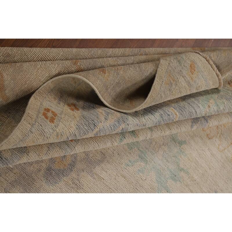 Hand Knotted Oriental 100% Wool Carpet Transitional All-Over Beige & Ivories Oushak Area Rug - 13' 8'' X 9' 10''