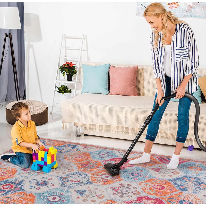 MAVAL Cream Washable Non-Shedding Area Rug