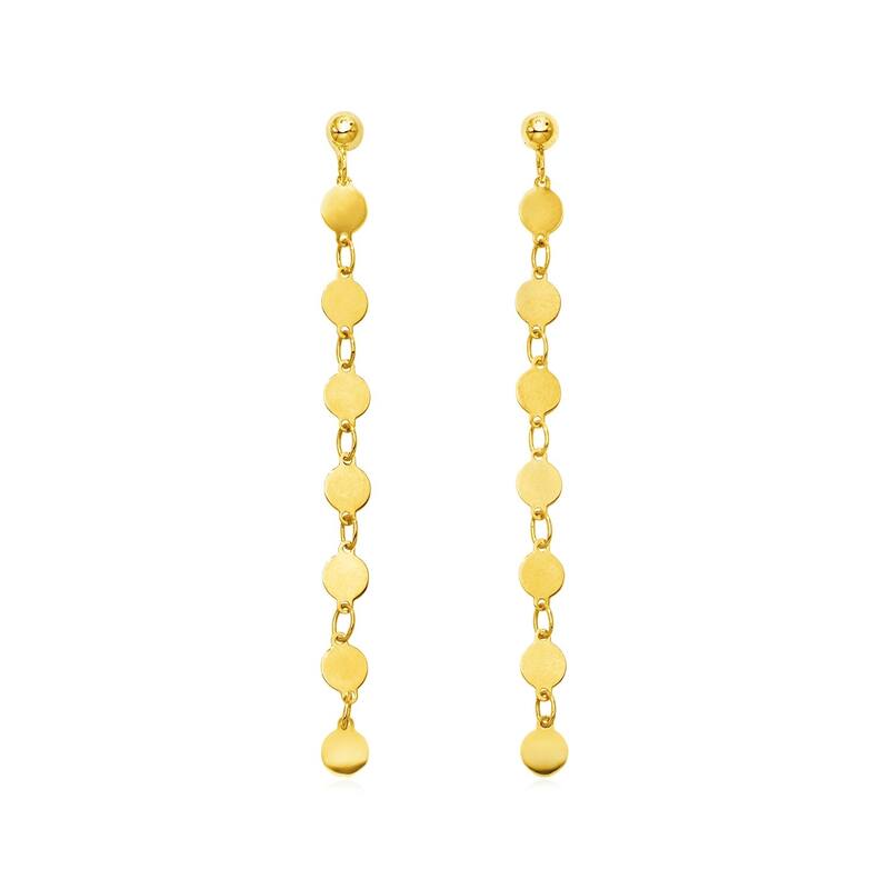 14k Yellow Gold Post Dangle Earrings with Polished Circles