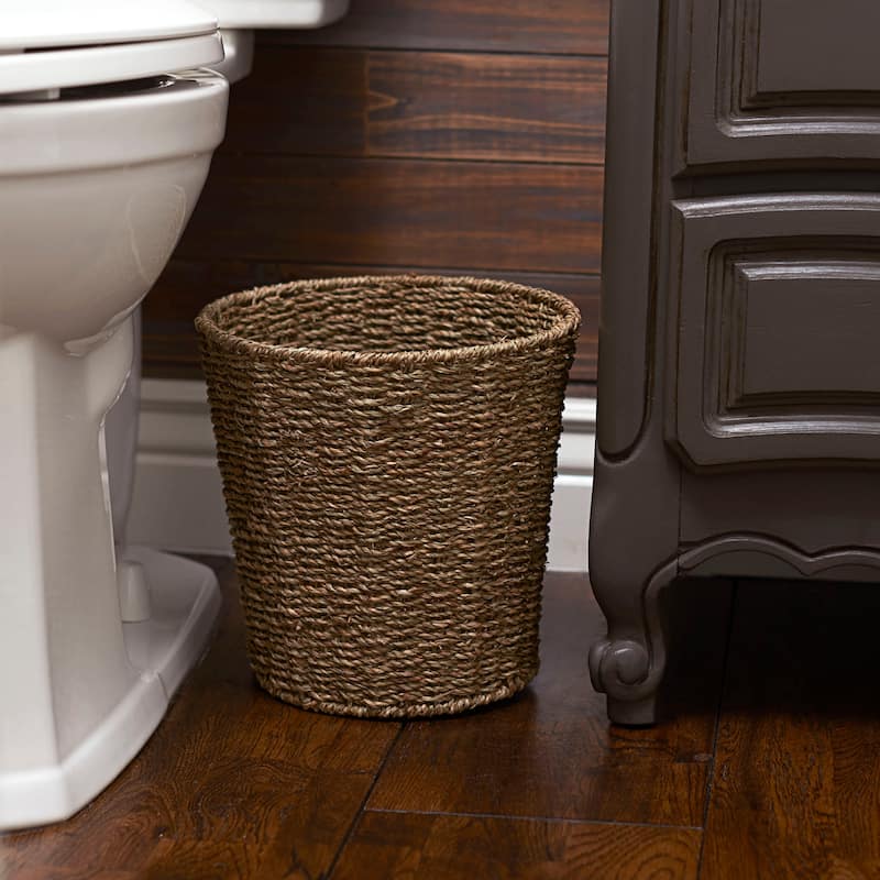 Household Essentials Handwoven Seagrass Wicker Waste Basket - Brown