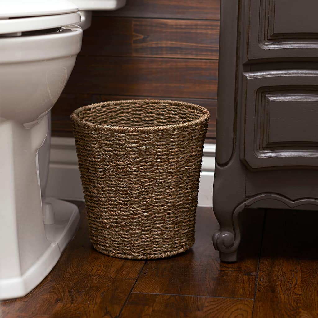 Household Essentials Handwoven Seagrass Wicker Waste Basket - Brown