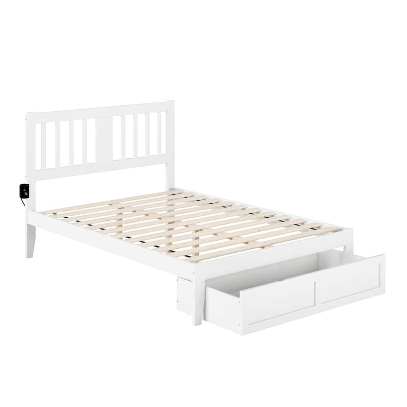 Full Bed with Foot Drawer & USB Charger - Solid Wood Mission Style Bed Frame
