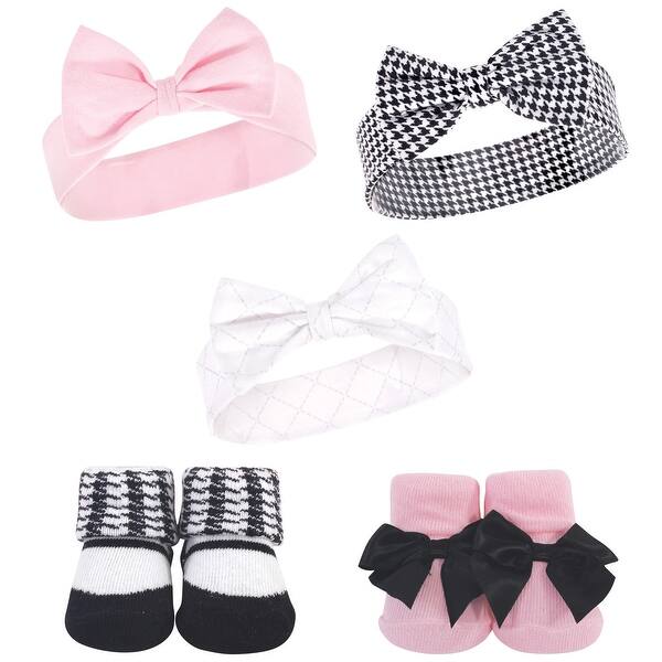 slide 1 of 1, Hudson Baby Infant Girl Headband and Socks Set 5pk, Houndstooth, 0-9 Months - Houndstooth Houndstooth - 0-9 Months