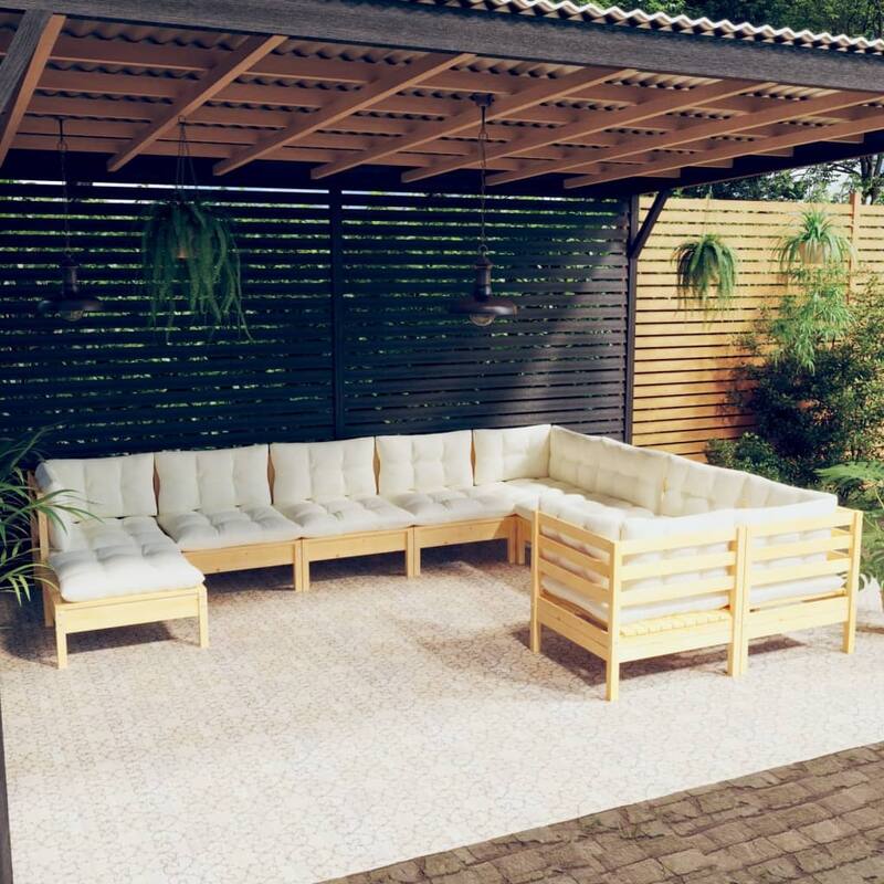 vidaXL Solid Pinewood Patio Lounge Set 11 Piece with Cushions Multi Colors