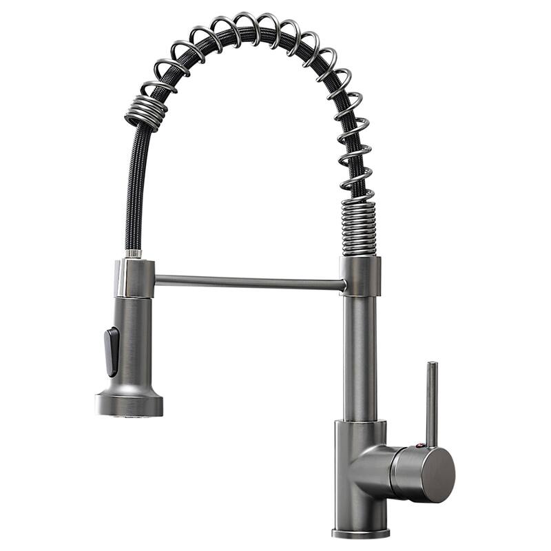 Commercial Kitchen Faucet with Pull Down Sprayer, Single Handle Single Lever Kitchen Sink Faucet - Gun Ash