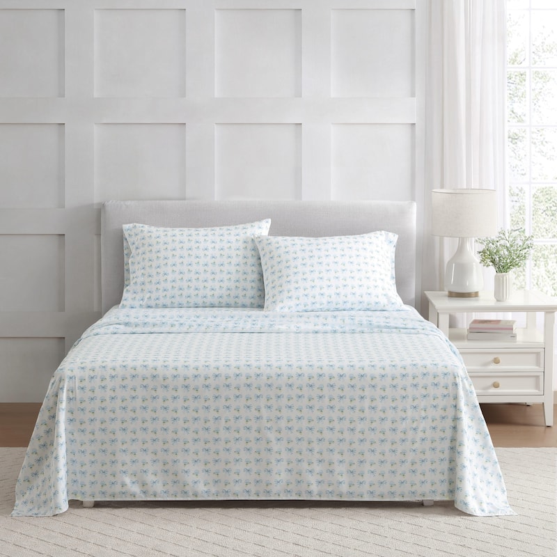 Martha Stewart Printed Soft & Cozy Sheet Set - Donna Bow Blue - Full