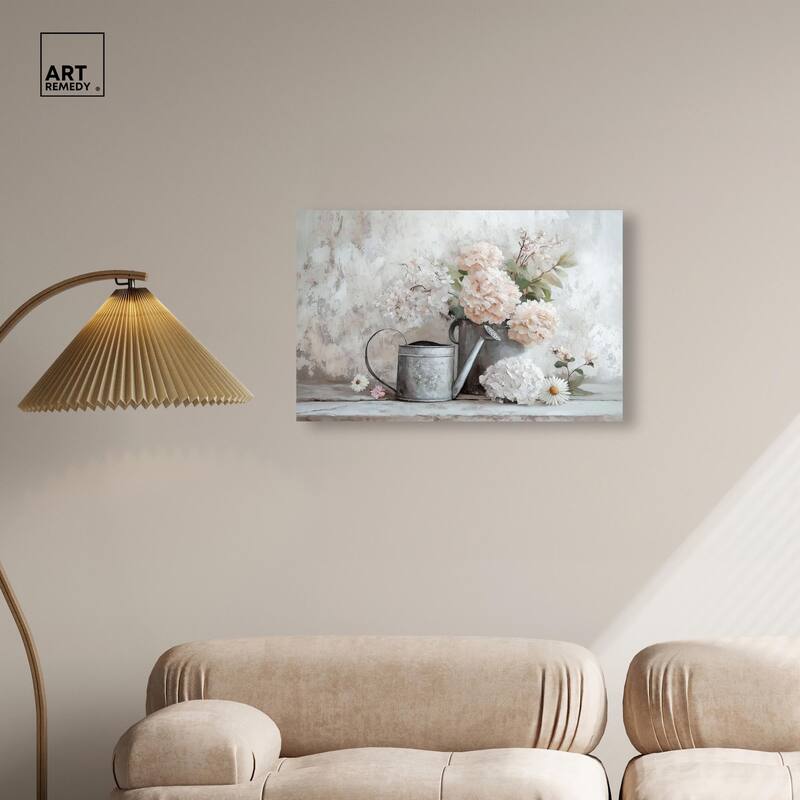 Can and White Blooms Canvas by Art Remedy, Gallery Wrapped