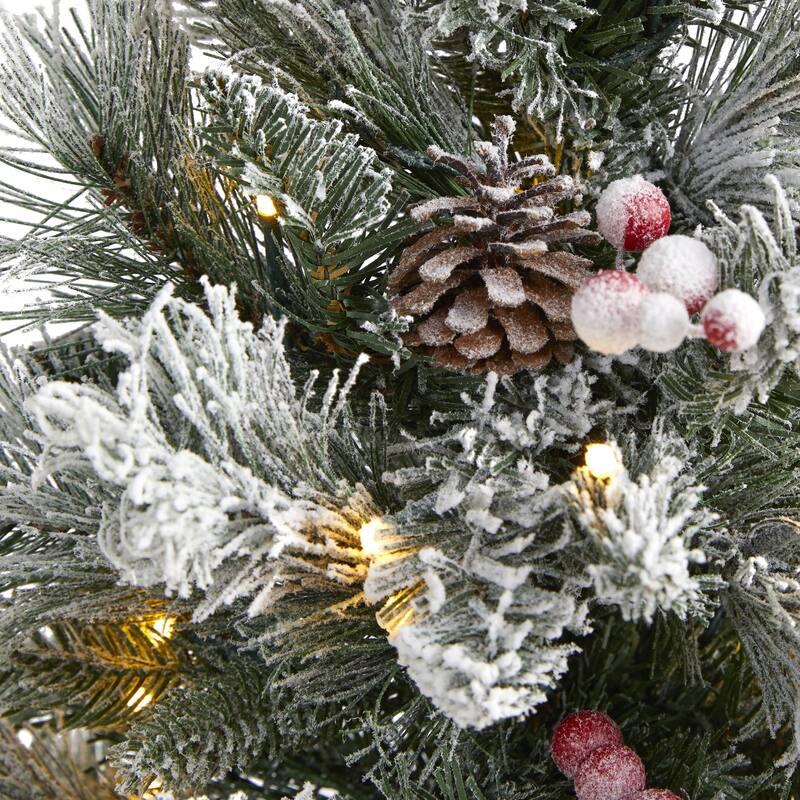 2' Pre-Lit Potted Flocked Artificial Christmas Tree, Clear Lights - 2 Foot