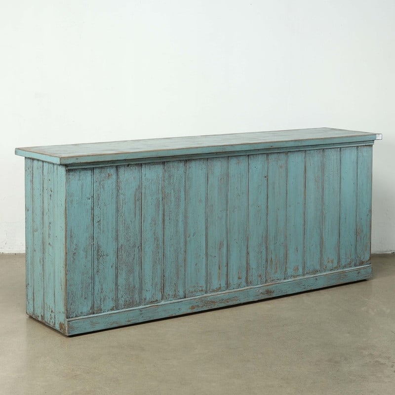 Approx. 91 Inches Wide Counter Table with Three Drawers Distressed Blue