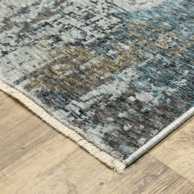 Style Haven Hendrix Abstract Shadows Blue/ Grey Fringe Edge Area Rug