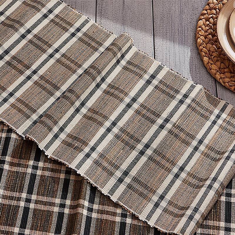 Bodhi Plaid Water Hyacinth Table Runner - Gray Polyester, 72" x 14", Easy Care, Everyday Use, Wipe Clean