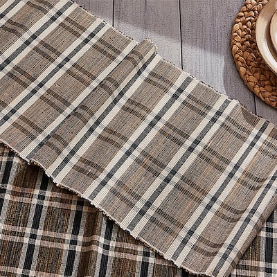 Bodhi Plaid Water Hyacinth Table Runner - Gray Polyester, 72" x 14", Easy Care, Everyday Use, Wipe Clean