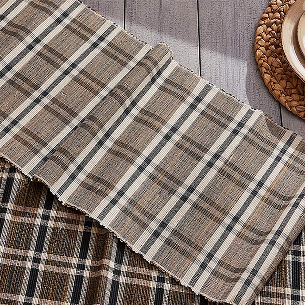Bodhi Plaid Water Hyacinth Table Runner - Gray Polyester, 72" x 14", Easy Care, Everyday Use, Wipe Clean
