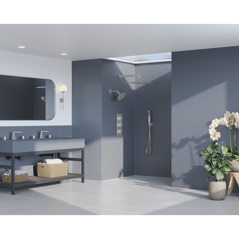 GRANDJOY Dual Shower Heads 12" Rainfall Thermostatic Shower System Faucet Set with Rough-in Valve
