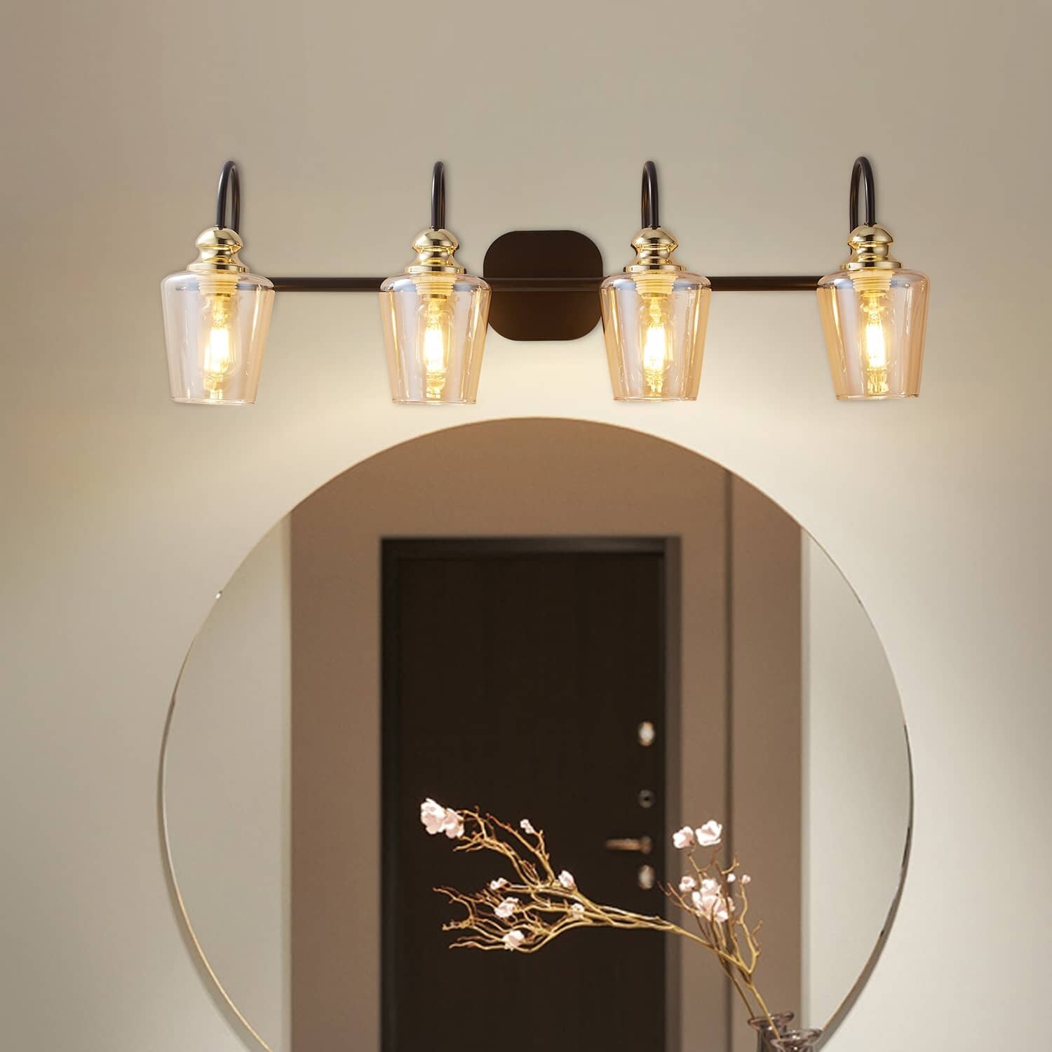 4-Light Gold Bathroom Vanity Fixture - Modern Clear Glass Shade Wall Light ETL Listed