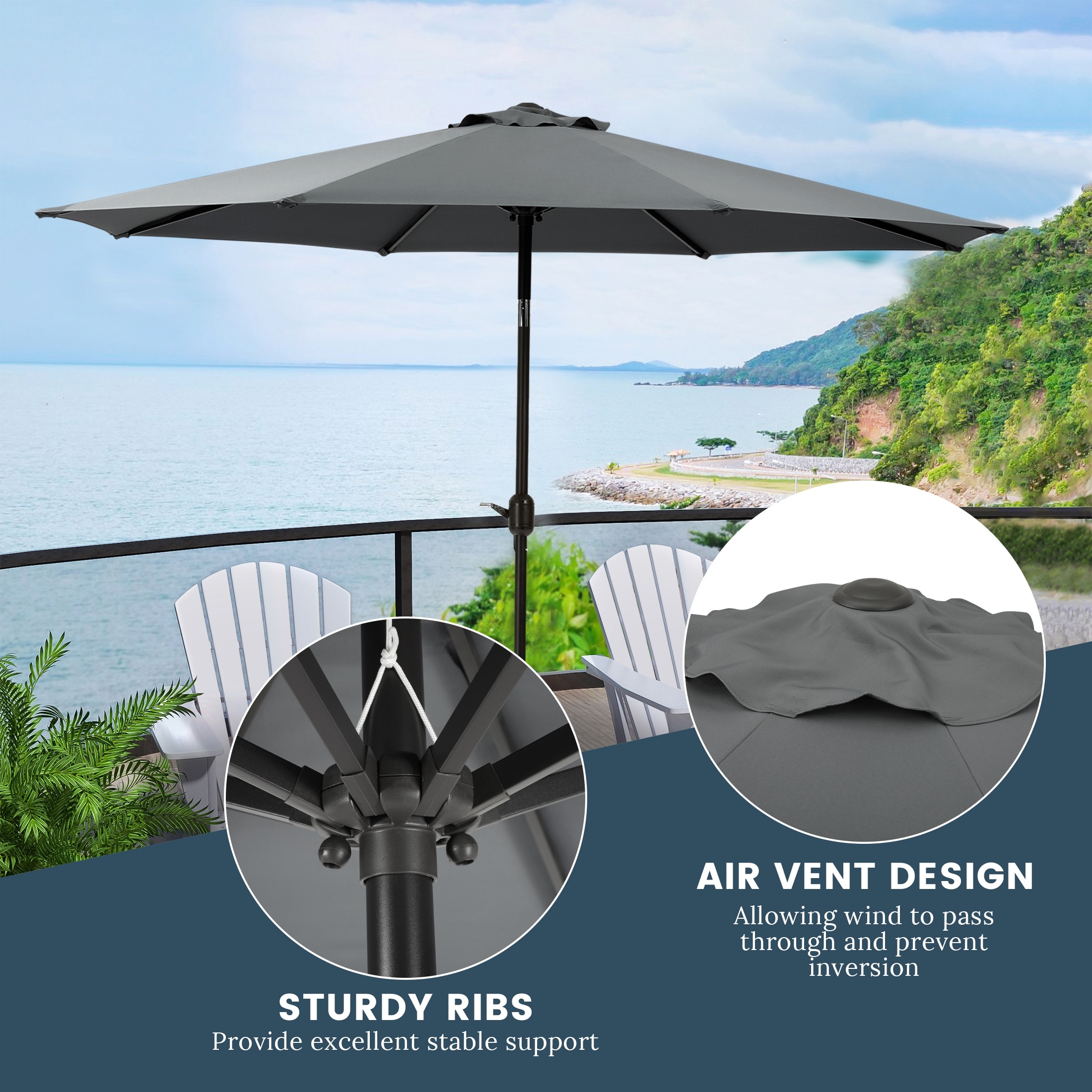 9.83 ft metal cantilever patio umbrella in gray PURPLE LEAF Outdoor 9' x 9' Square All-Weather Grey Put together the ideal combination of cantilever umbrella frame and all PURPLE LEAF Cantilever Outdoor Umbrella