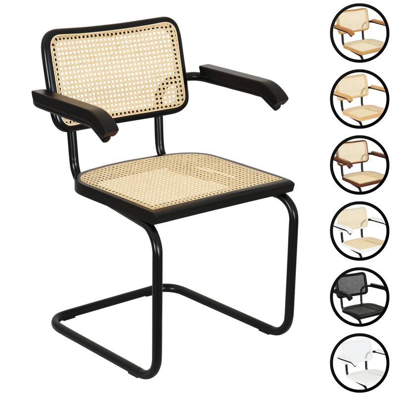 Breuer Chair Company Marcel Breuer Cesca Cane Cantilever Armchair Arm Chair w/ Black Steel Frame (Various Wood & Cane Colors)