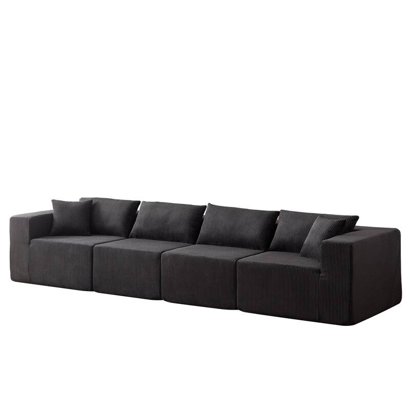 Corduroy Convertible Sectional Cloud Sofa, Foam-Filled Compressed Boneless Sofa, Modular L Shaped Floor 4 Seat Sofa