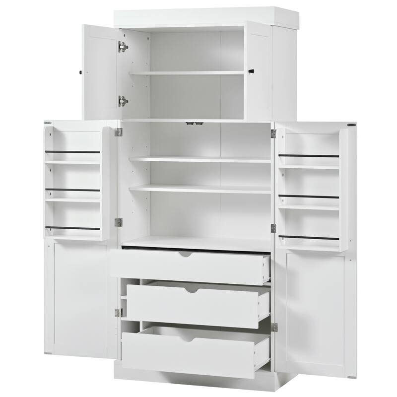 77" Tall Modern Shaker Kitchen Pantry with Wine Rack, Freestanding Storage Cabinet with Drawers & Door Shelves