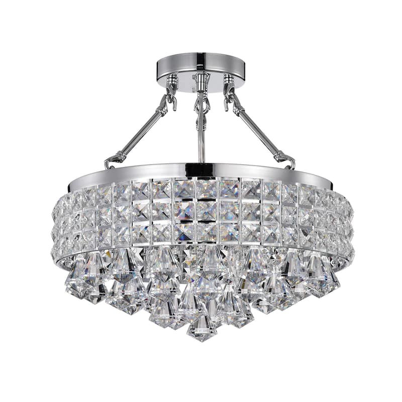Chrome 4-Light Beaded Drum Crystal Semi Flush Mount