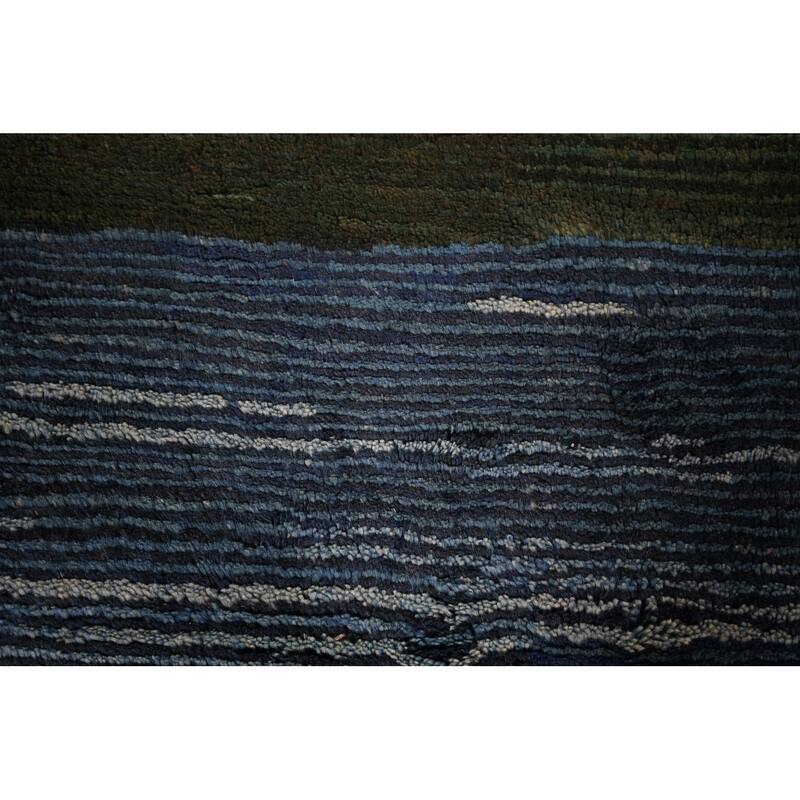 Blue & Green Striped Gabbeh Persian Accent Rug Handmade Wool Carpet - 3'8"x 5'3"