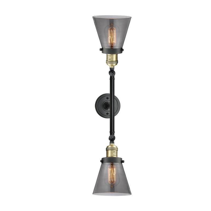 Innovations Lighting Small Cone 2 Light 23" Wide Bathroom Vanity Light - Black Antique Brass / Smoked