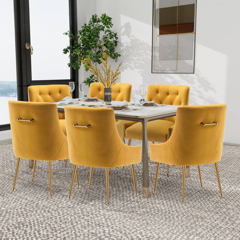 SEYNAR Modern Dining Chairs Set of 6, Velvet Accent Chair Tufted Back Armless Chair with Back Pull