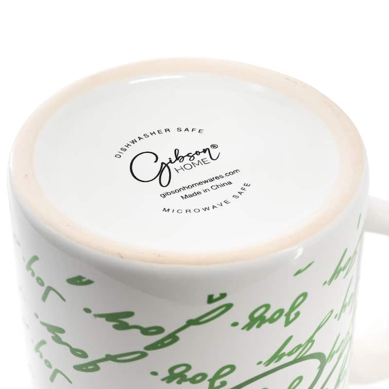 Gibson Home Inspirational Words Joy 4 Piece 16 Ounce Stoneware Mug Set in Green