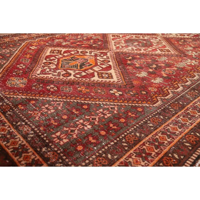 Tribal Red Bakhtiari Persian Vintage Area Rug Handmade Wool Carpet - 6'7"x 10'2"