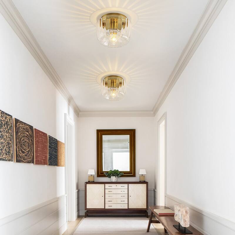 1-Light 6.3" Modern Glam Dome Clear Striped Glass Shade Flush Mount Ceiling Light/Wall Sconce for Hallways, Porch, Bedroom