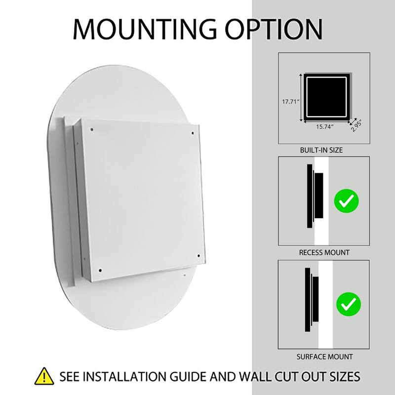 20x34"Oval Recessed Medicine Cabinet,Metal Framed Bathroom Wall Cabinet with Mirror and Adjustable Shelves