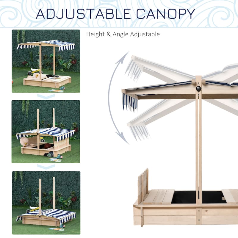 Outsunny Kids Sandbox with Cover, Outdoor Wooden Sandbox with Canopy - 41.75" x 41.75" x 47.75"