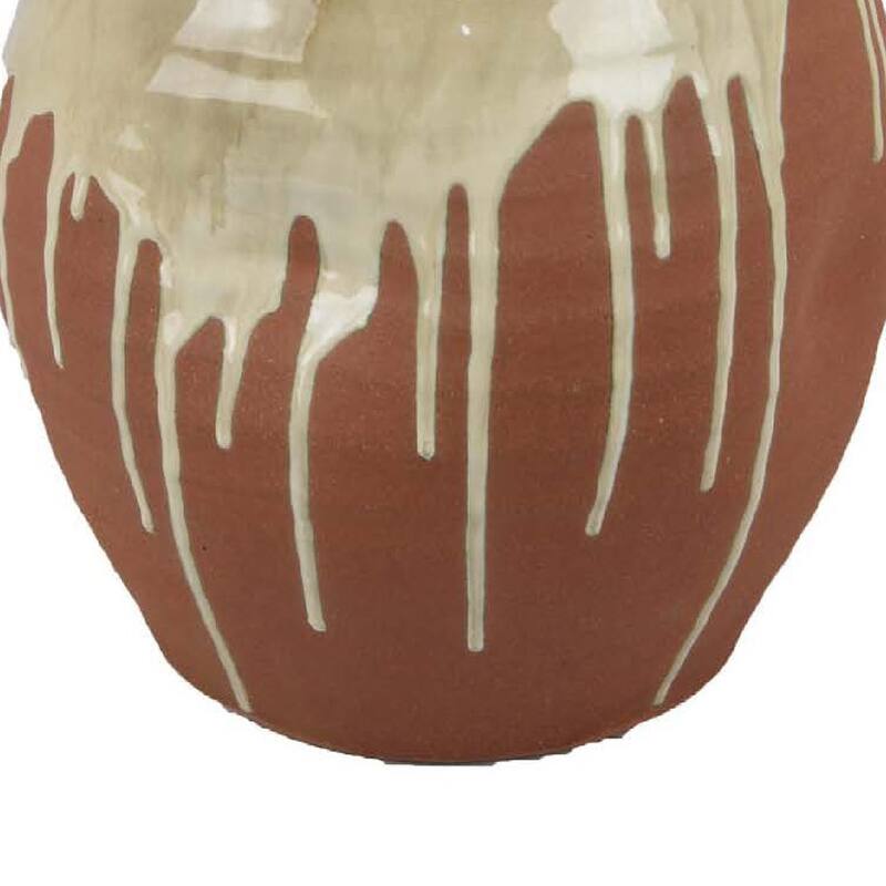 Accent Vase, Ceramic Drip Design Creamy Beige, Brown Ceramic, 12 Inch