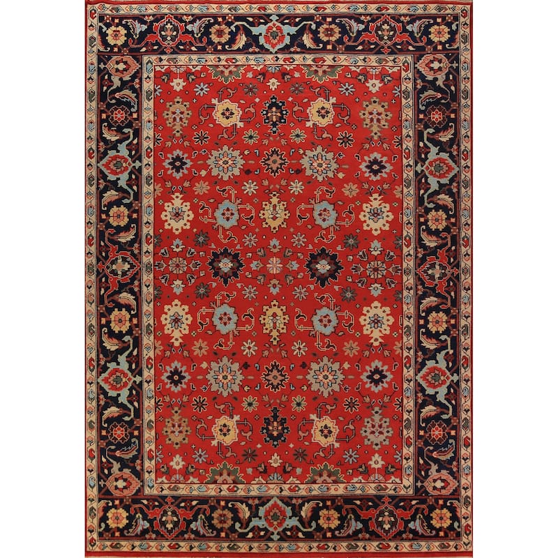 Red Orange Oushak Indian Large Rug Handmade Wool Carpet - 9'10"x 13'10"