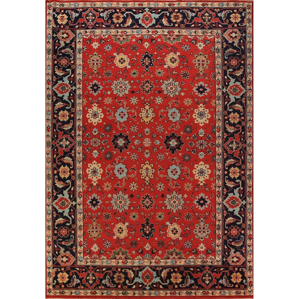 Red Orange Oushak Indian Large Rug Handmade Wool Carpet - 9'10"x 13'10"
