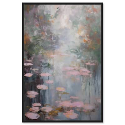 Art Remedy Pink Impressionisty Lilypads Framed Impressionism 1 Piece Canvas Wall Art /Monet And Van Gogh Inspired Art
