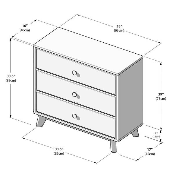 dimension image slide 1 of 4, Max and Lily 3-Drawer Solid Wood Dresser