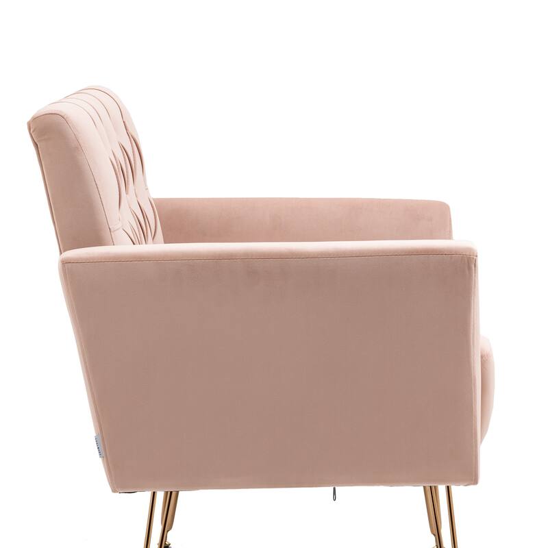 Velvet Upholstered Armchair Single Sofa Modern Tufted Reading Chairs Gold Metal Leg Wingback Chairs for Living Room Bedroom