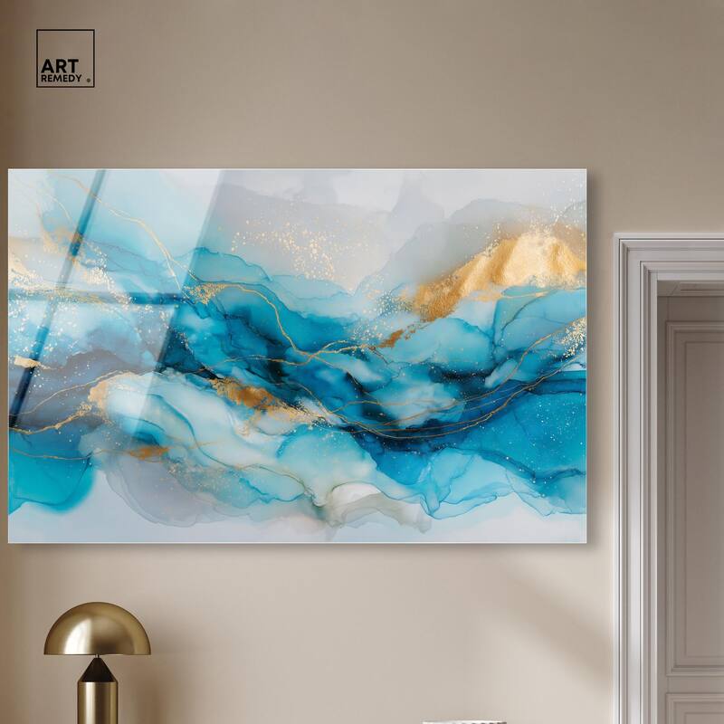 Ethereal Blue and Gold Acrylic by Art Remedy, Ready to Hang
