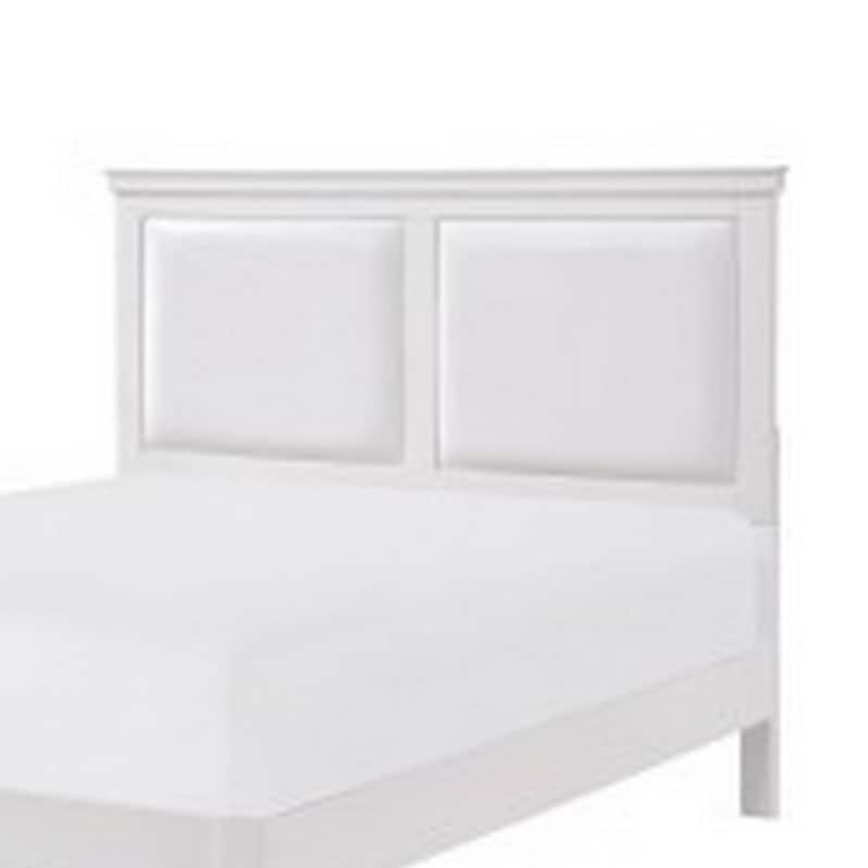 Brite Queen Size Bed, White Faux Leather Upholstered Headboard, Low Profile