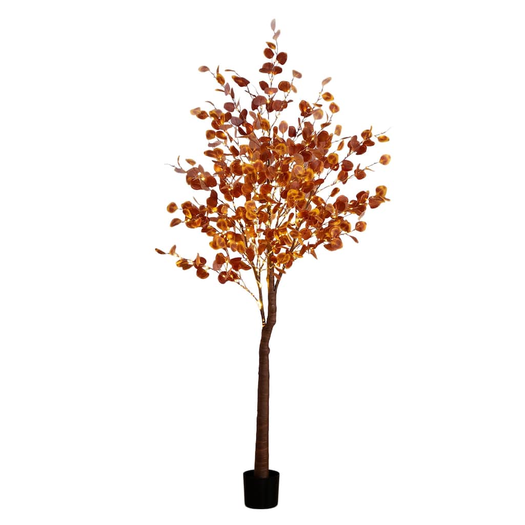 Pre-lit Fall Harvest Grand Eucalyptus Artificial Tree - 7' - Warm White LED Lights