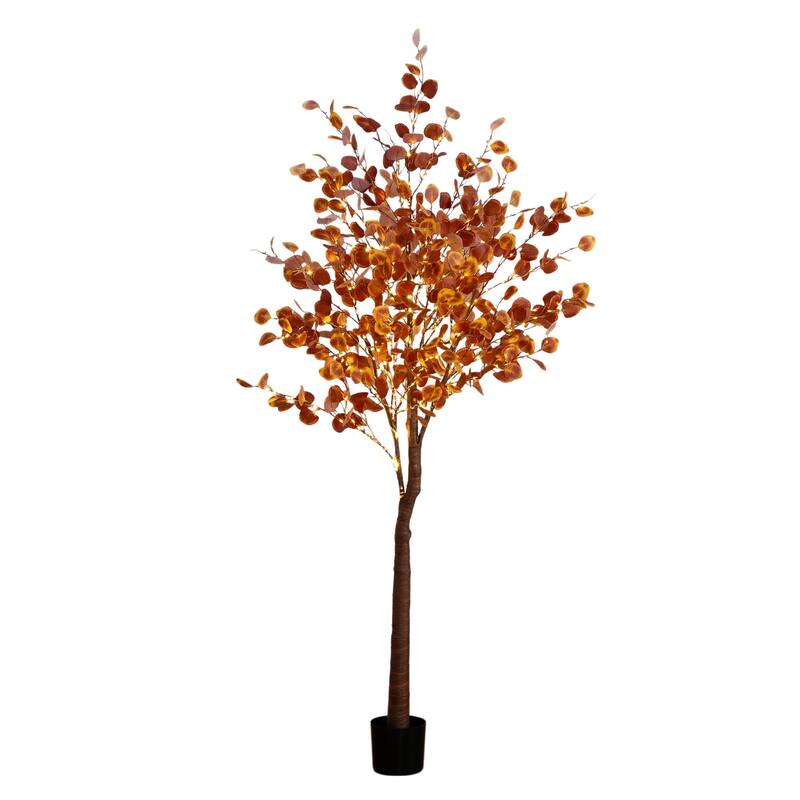 Pre-lit Fall Harvest Grand Eucalyptus Artificial Tree - 7' - Warm White LED Lights