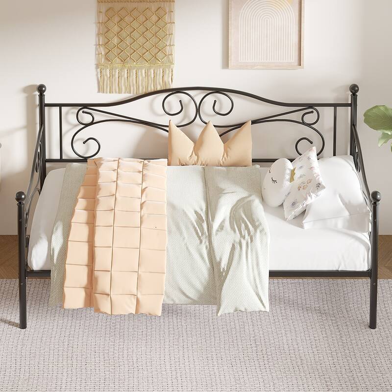 VECELO Scroll Design Metal Twin Size Daybed with Roman Column Legs 440 LBS Capacity Sofa Bed 440 lbs Capacity for Living Room