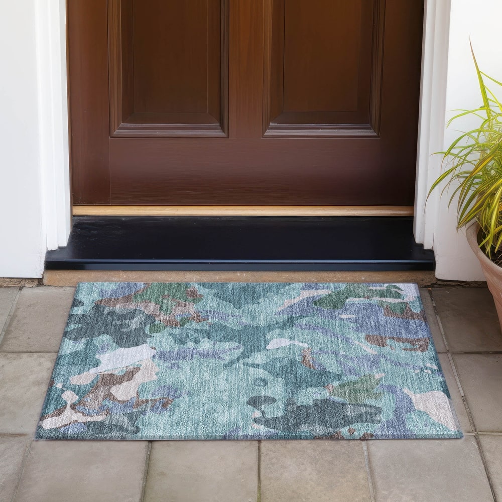 Machine Washable Indoor/Outdoor Modern Brushstrokes Chantille Rug