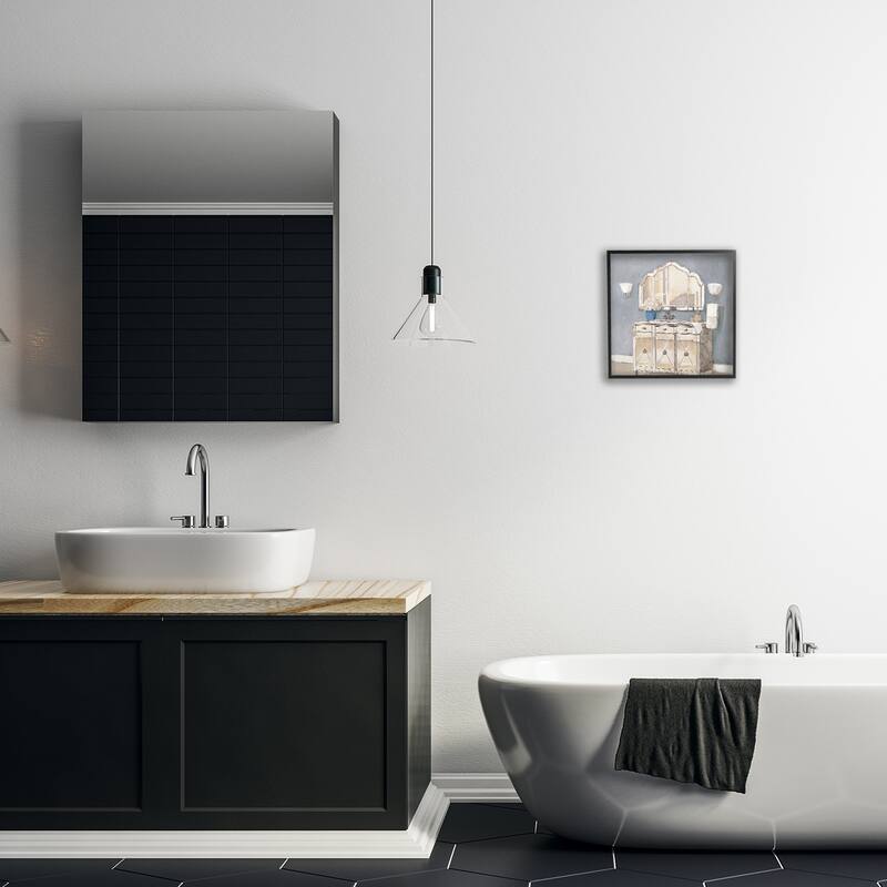 Stupell Traditional Bathroom Sink & Mirror Framed Giclee Art Design By Charlene Olson