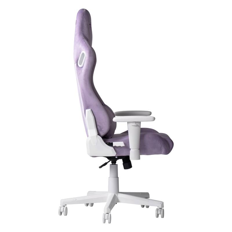 Ergonomic Velvet Gaming Chair with Memory Foam, Adjustable Height & Reclining Backrest - Purple